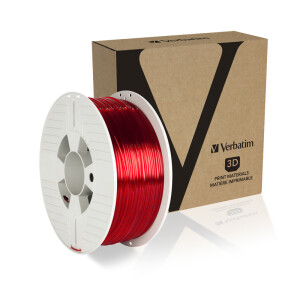 Verbatim PETG Filament - Rot Transparent - 55054 - 1,75mm - 1kg - Ansicht Spule mit Verpackung