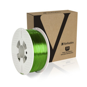 Verbatim PETG Filament - Grün Transparent - 55057 - 1,75mm - 1kg - Ansicht Spule mit Verpackung