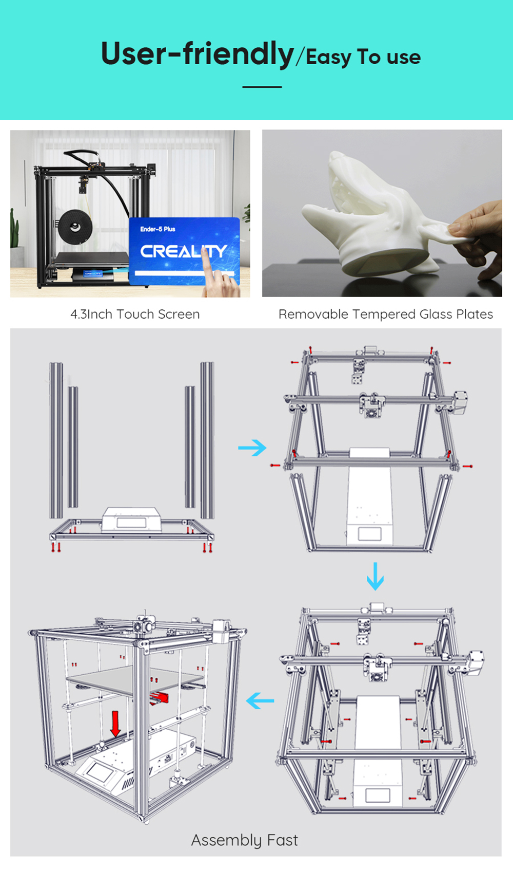 Creality3D Ender 5 Plus 3D-Drucker Bausatz - 350x350x400mm - Einfache Montage
