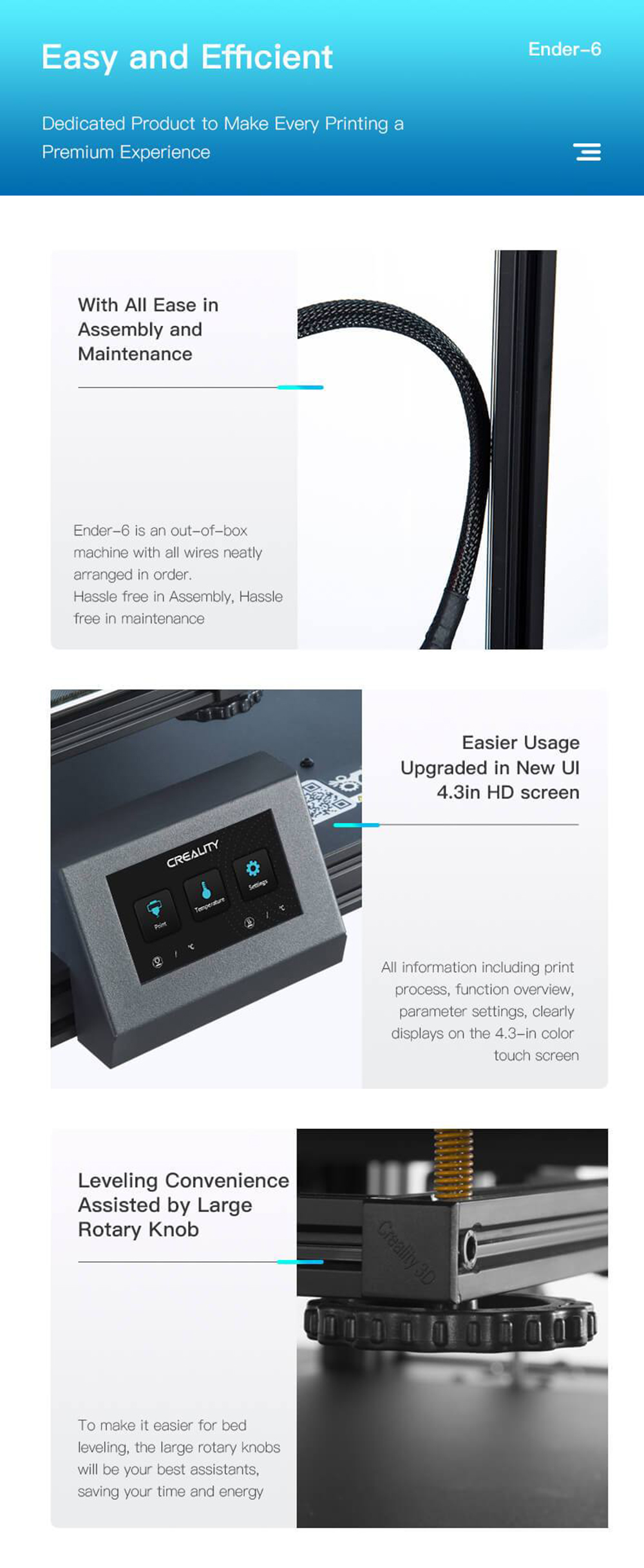 Creality3D Ender 6 3D-Drucker Bausatz - 250x250x400mm - Einfache Montage - leichte Bedienung mit Touch Screen Display - Ergonomische Nivellierschrauben